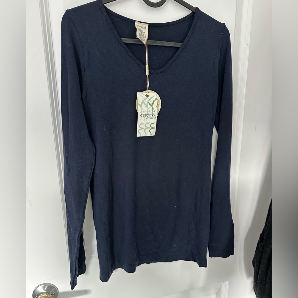Long Sleeve V-Neck Tee in Navy by C’est Moi - Bamboo - Super soft